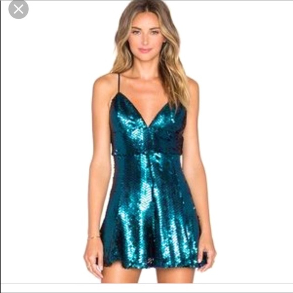 Teal Sequence Lovers + Friends Party Dress XS